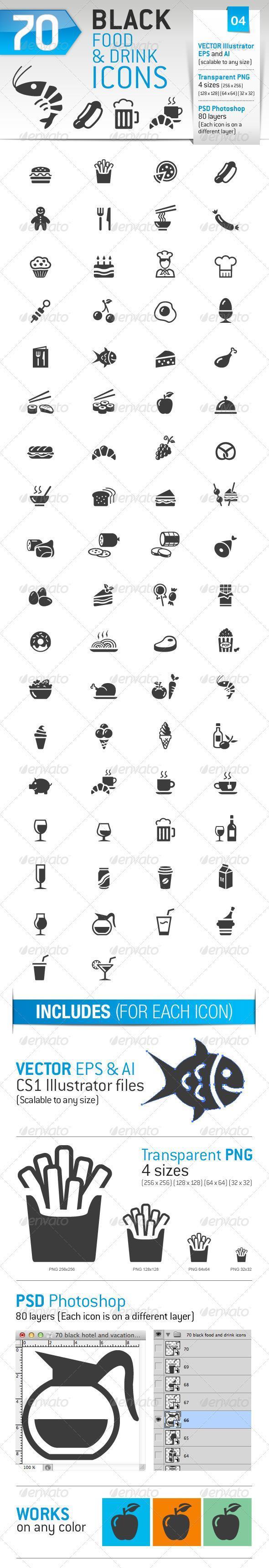 70 Food and Drink Icon Shapes