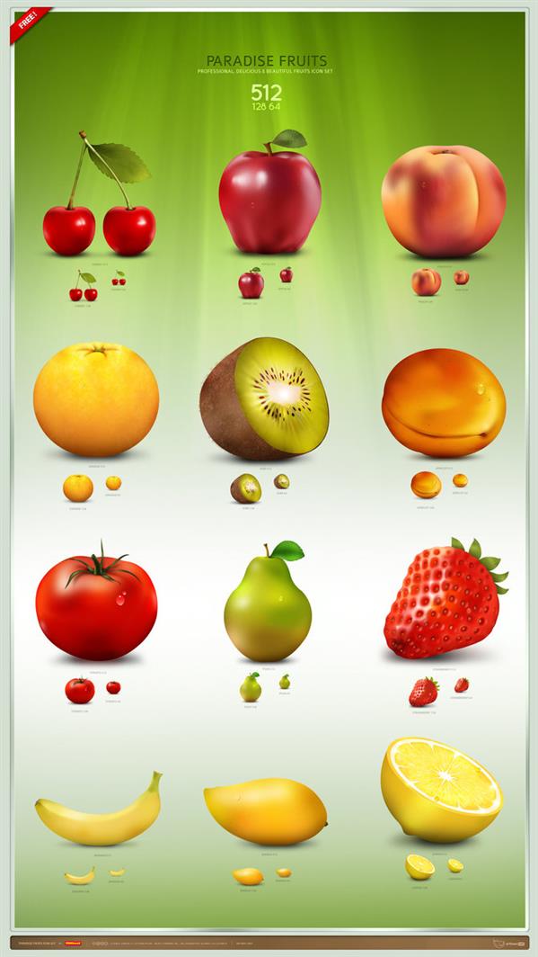 Paradise Fruit Icon Set by artbees photoshop resource collected by psd-dude.com from deviantart