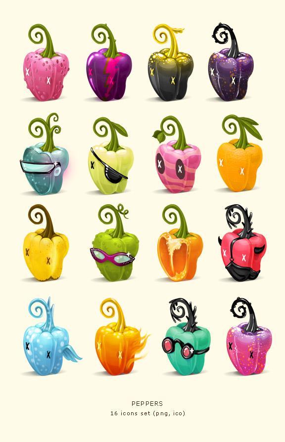 Peppers Vegetables Icon Set