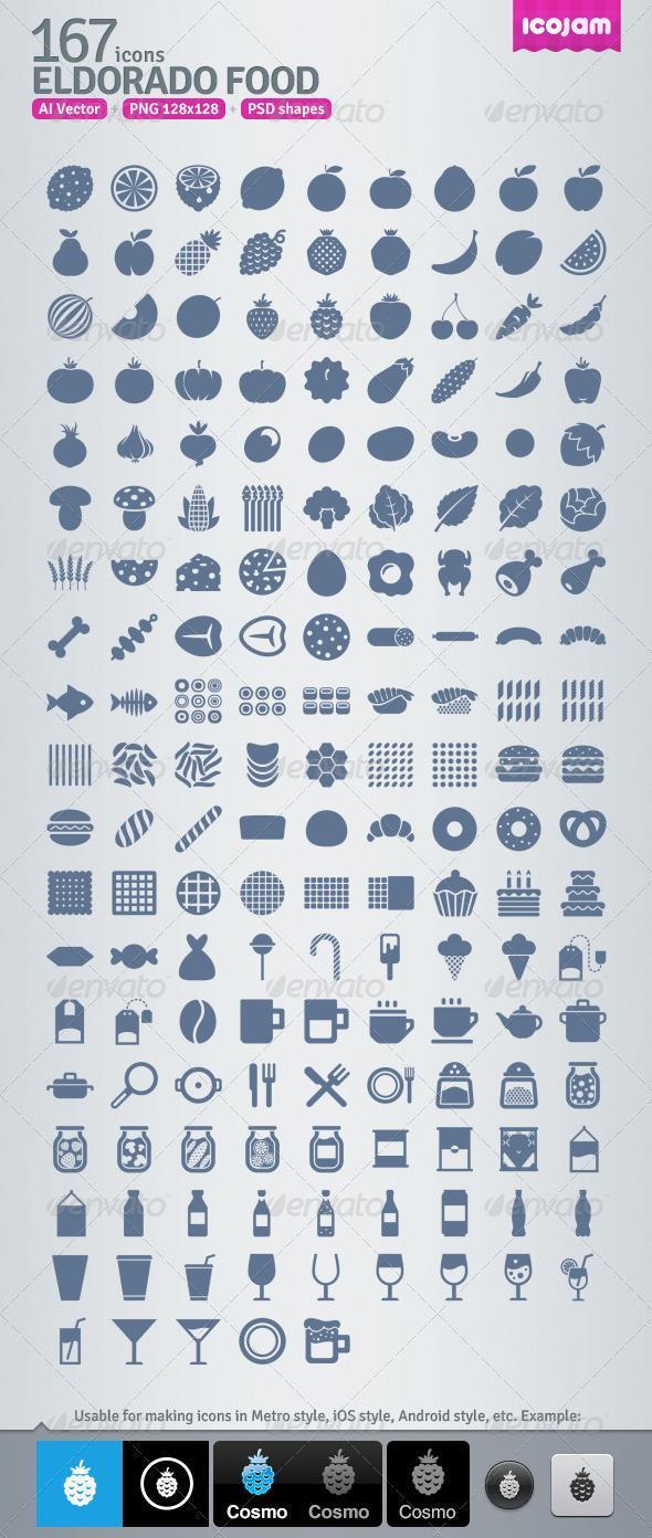 Restaurant Food and Drinks Icons AI and PSD
