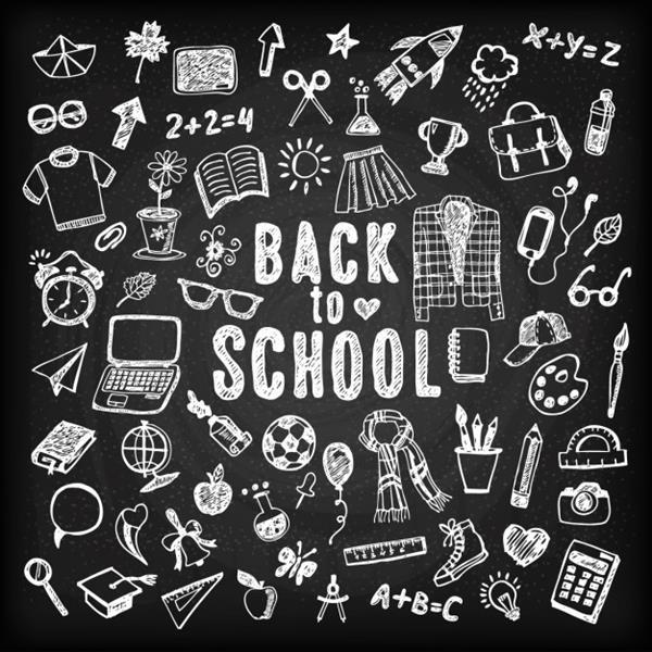 Back to School Background Blackboard with Sketches