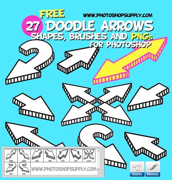 Doodle Arrow Shapes and Brushes for Photoshop