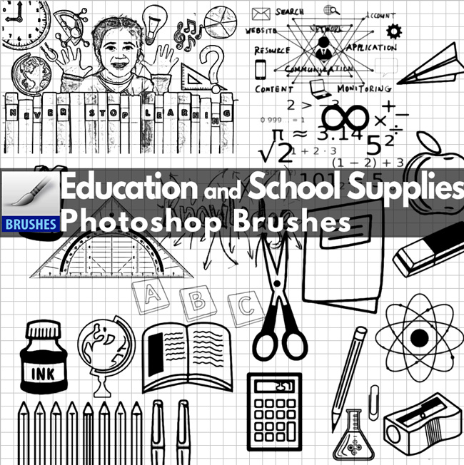 School Supplies and Education Photoshop Brushes
