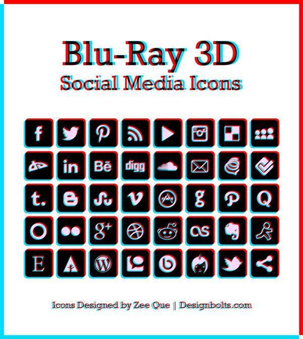 Anaglyph 3D Free Social Media Icons (Glasses Required)