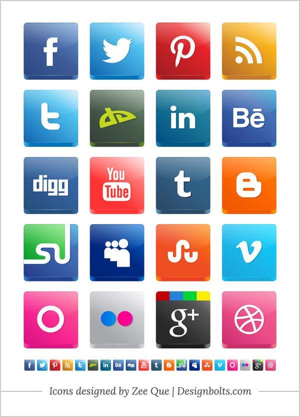 Free Social Media Icons Vector 3D Pack Including Twitter And Pinterest Icons