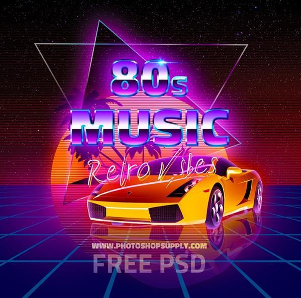 80s Background With Electric Retro Text PSD Download