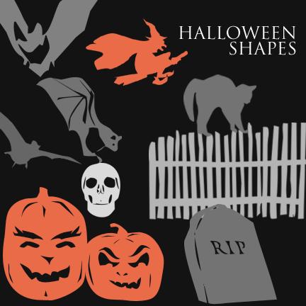 Halloween Photoshop Shapes Witches Cats and Graves