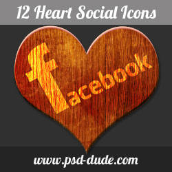 Wood Heart <span class='searchHighlight'>Social</span> Networks <span class='searchHighlight'>Icons</span> psd-dude.com Resources