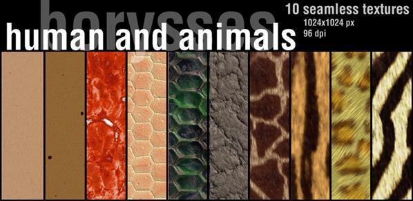 Human and animals skin fur and leather textures