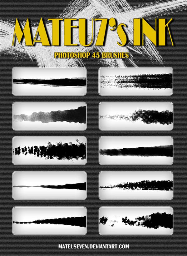 Mateu7s Ink Brushes by mateuseven photoshop resource collected by psd-dude.com from deviantart