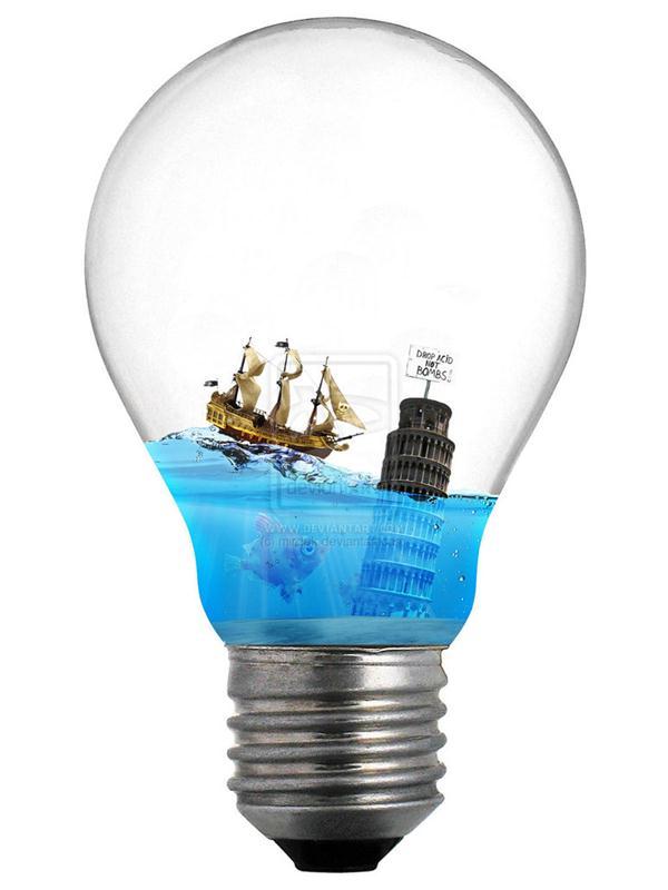 Light Bulb as Fish bowl Photoshop Manipulation