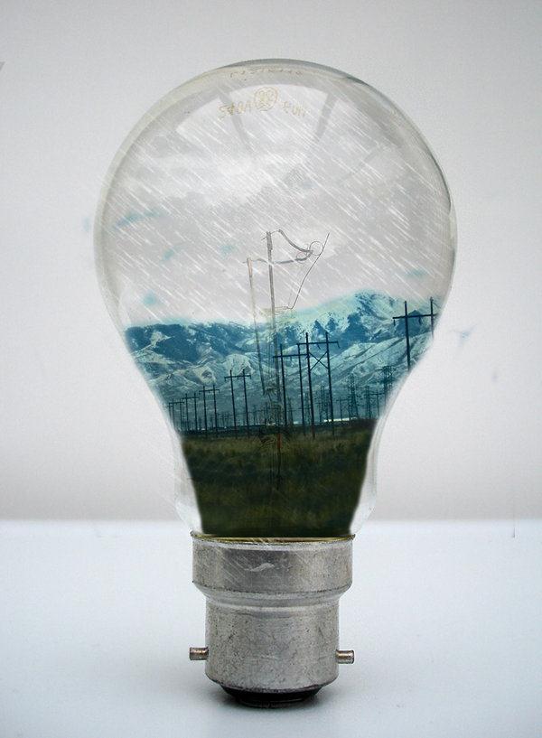 Power Lines inside a Light Bulb Photo Manipulation