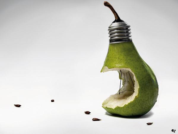 Surreal Morphing Pear with Light Bulb Photoshop Artwork