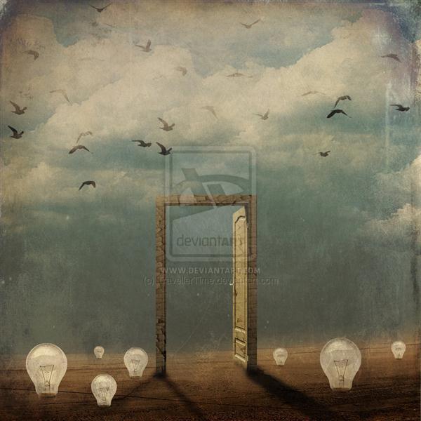 The Door on Light Bulbs Field Surreal Artwork