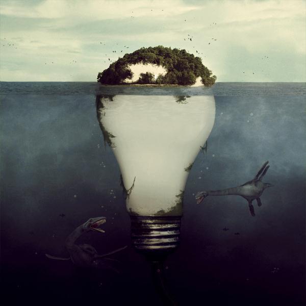 Underwater Light Bulb Photo Manipulation