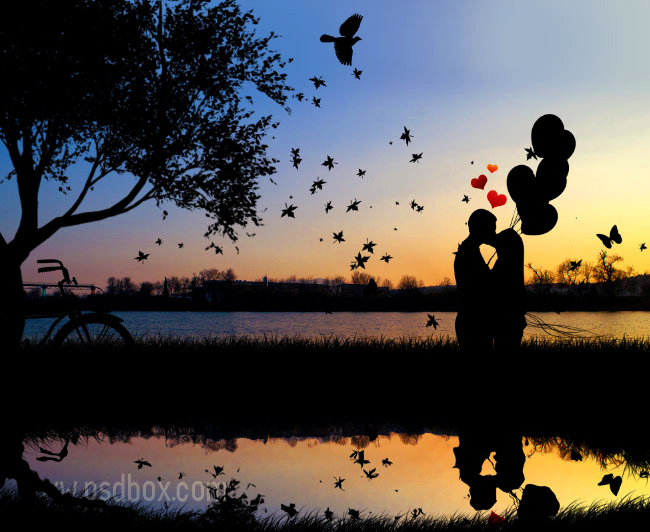 Couple Kissing Vector Silhouette Wallpaper in Photoshop