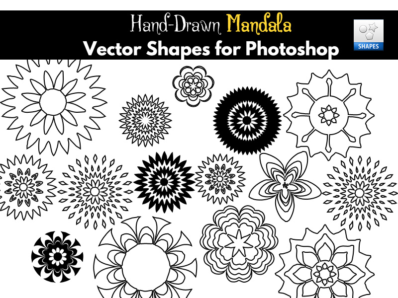 hand-drawn mandala flower vector shapes for photoshop