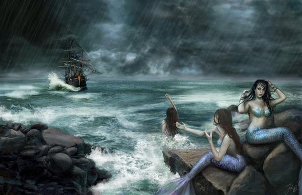 Sirens on the Rocks Photo Manipulation