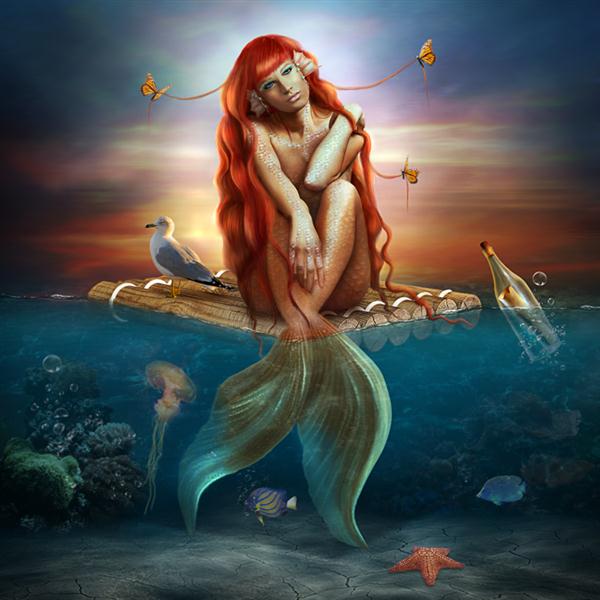 Mermaid Waiting for a Sign Photoshop Manipulation