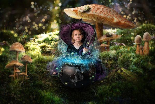 Turn baby photo into fairy tale queen witch in Photoshop