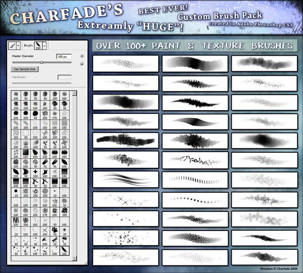 Charfades
 100 Painter Brushes by charfade photoshop resource collected by psd-dude.com from deviantart