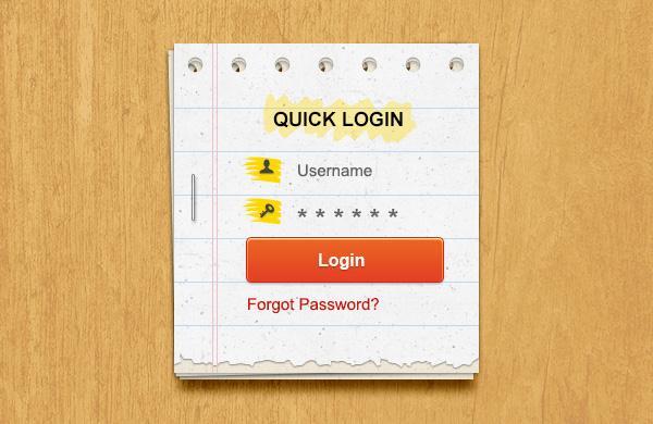 Paper Note Login Form PSD - Free