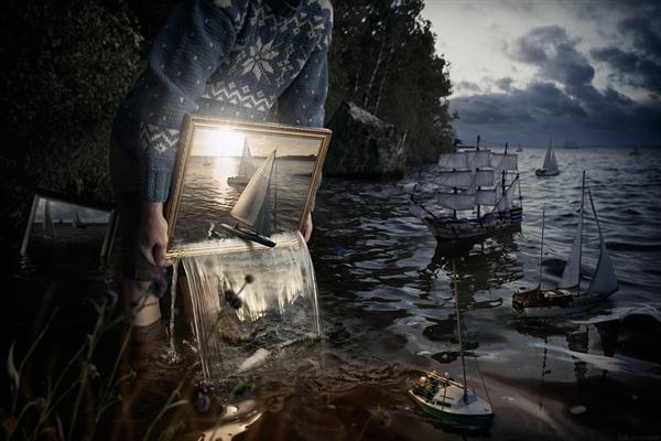 Surreal Photo Manipulation with Framed Sea Landscape