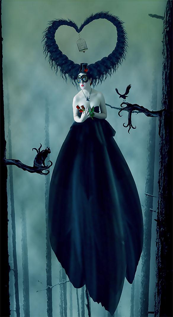 The Cat The Lady and The Crow Dark Photo Manipulation