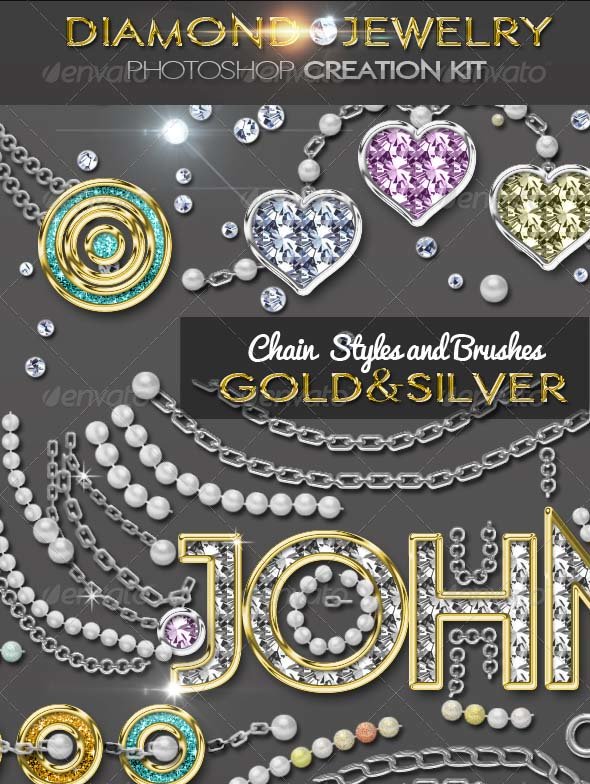 Diamond Gold Silver and Pearls Photoshop Jewelry Creator