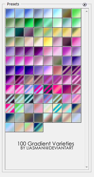 100
 Photoshop Gradient  by Liasmani photoshop resource collected by psd-dude.com from deviantart