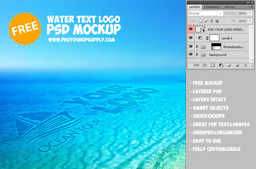 Water Text PSD Mockup
