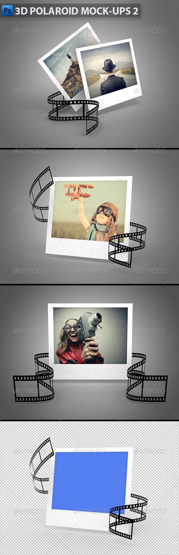 3D Polaroid Film Strip PSD Mockups