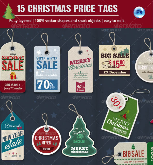 Christmas Sales Price Tags PSD File - Premium