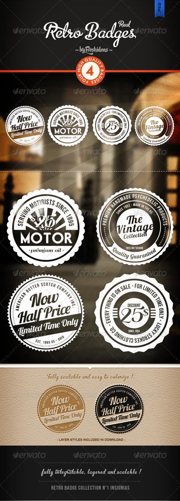 Round Retro Badges and Labels PSD Layered