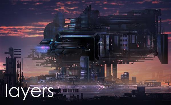 SciFi Futuristic City Layered PSD File