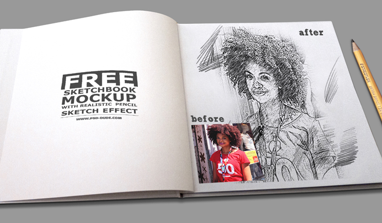 sketchbook with pencil sketch effect Photoshop file free download