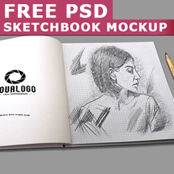 Sketchbook Mockup with Realistic Pencil Sketch Photoshop Effect psd-dude.com Resources