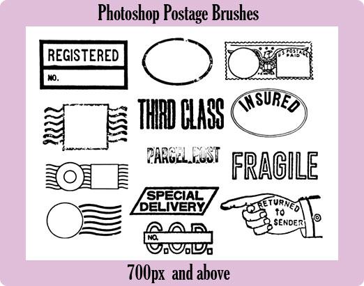 Photoshop Postage Brushes by ecovers photoshop resource collected by psd-dude.com from deviantart