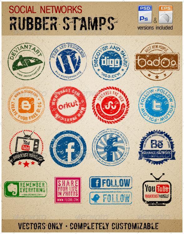 Rubber Stamp Social Networking Icons Vector