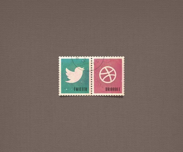 Twitter and Dribbble Stamp Icons