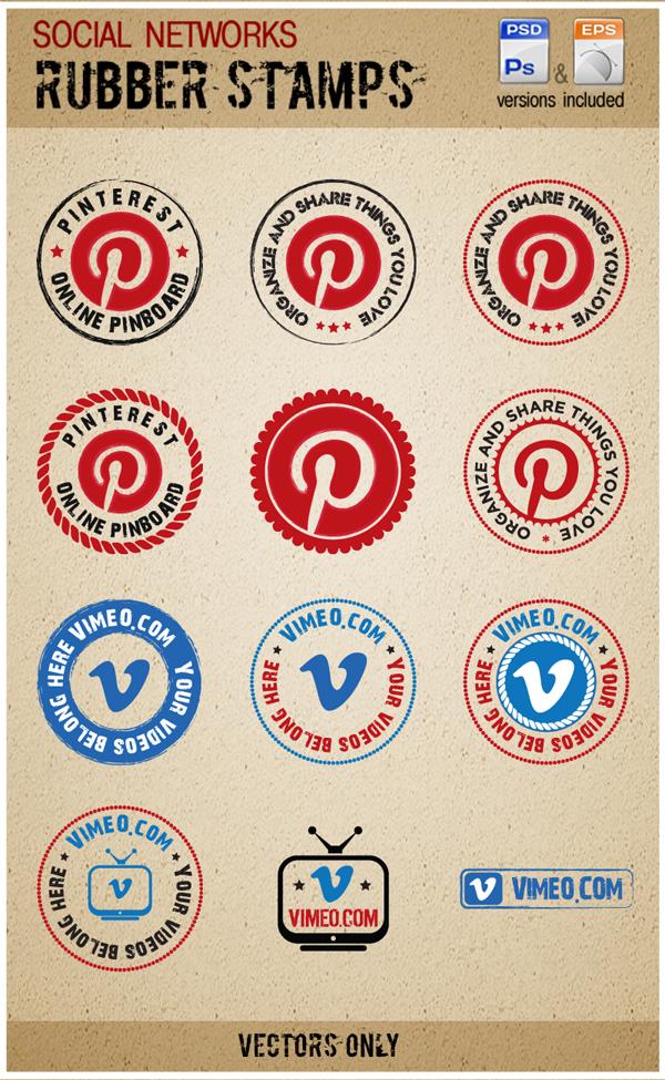 Vimeo and Pinterest Rubber stamps by Sergey-Alekseev photoshop resource collected by psd-dude.com from deviantart