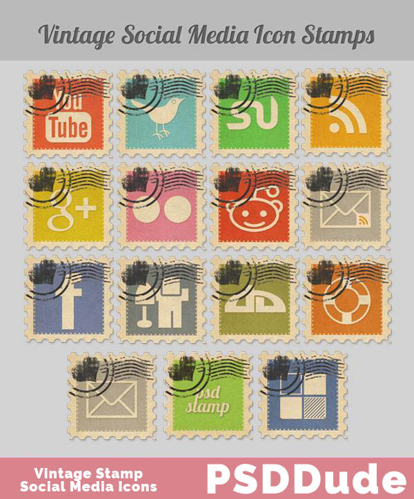 Vintage social media stamps icon pack