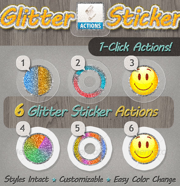  Glitter Sticker Photoshop Action - Premium