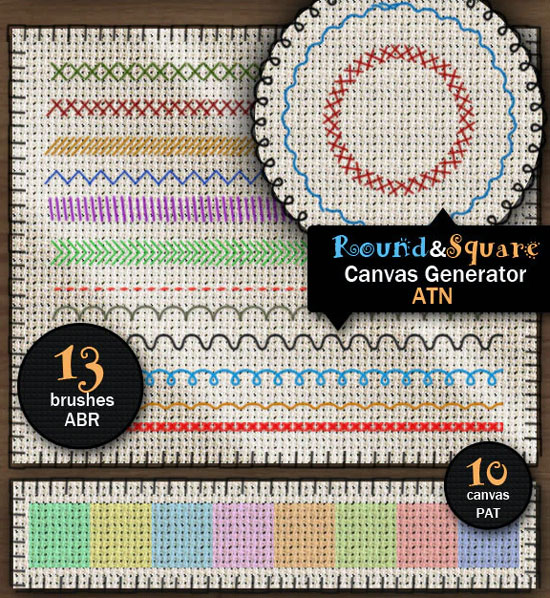 Stitching Brush Photoshop Pack & Crossstitch Action