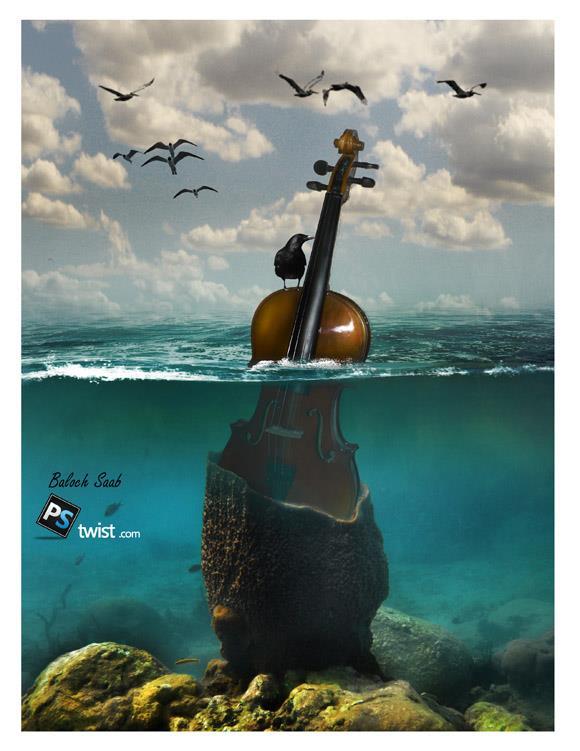 Underwater violin Surreal Photoshop tutorial