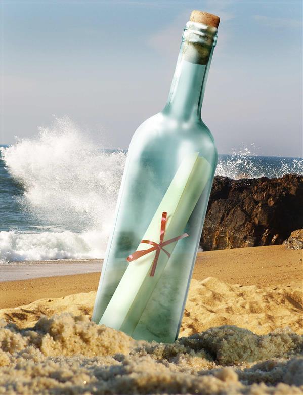 Message in a Bottle on the Beach with Photoshop