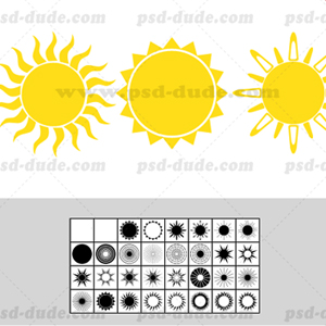 31 Sun Photoshop Shape psd-dude.com Resources