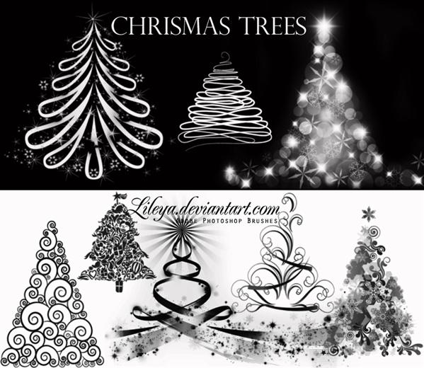 Christmas
 Tree brushes by Lileya photoshop resource collected by psd-dude.com from deviantart