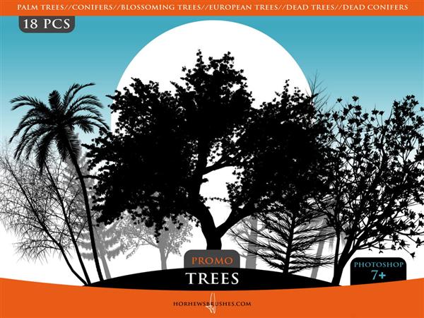 Trees
 Promo Brush Pack by Horhew photoshop resource collected by psd-dude.com from deviantart