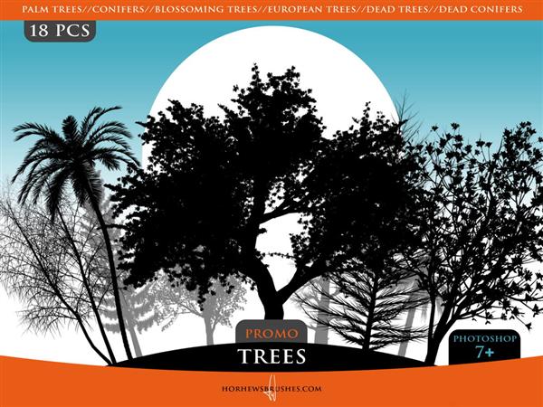 Trees
 Promo Brush Pack by Horhew photoshop resource collected by psd-dude.com from deviantart